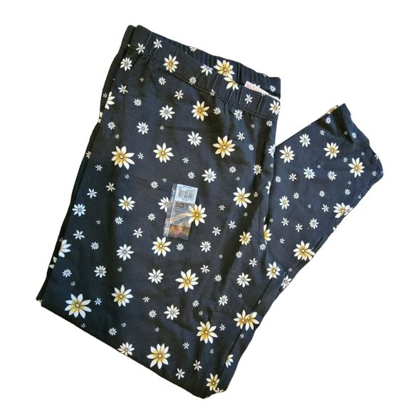 Daisy Leggings Black Yellow White Floral Juniors 21 XXXL NWT Jj3237 - Picture 1 of 4